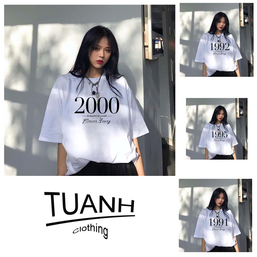 [Hoàn Tiền 25-27/4]Áo thun TAY LỠ In Năm Sinh Nam Nữ vải Dày Không Xù Lông năm sinh 2000-2007