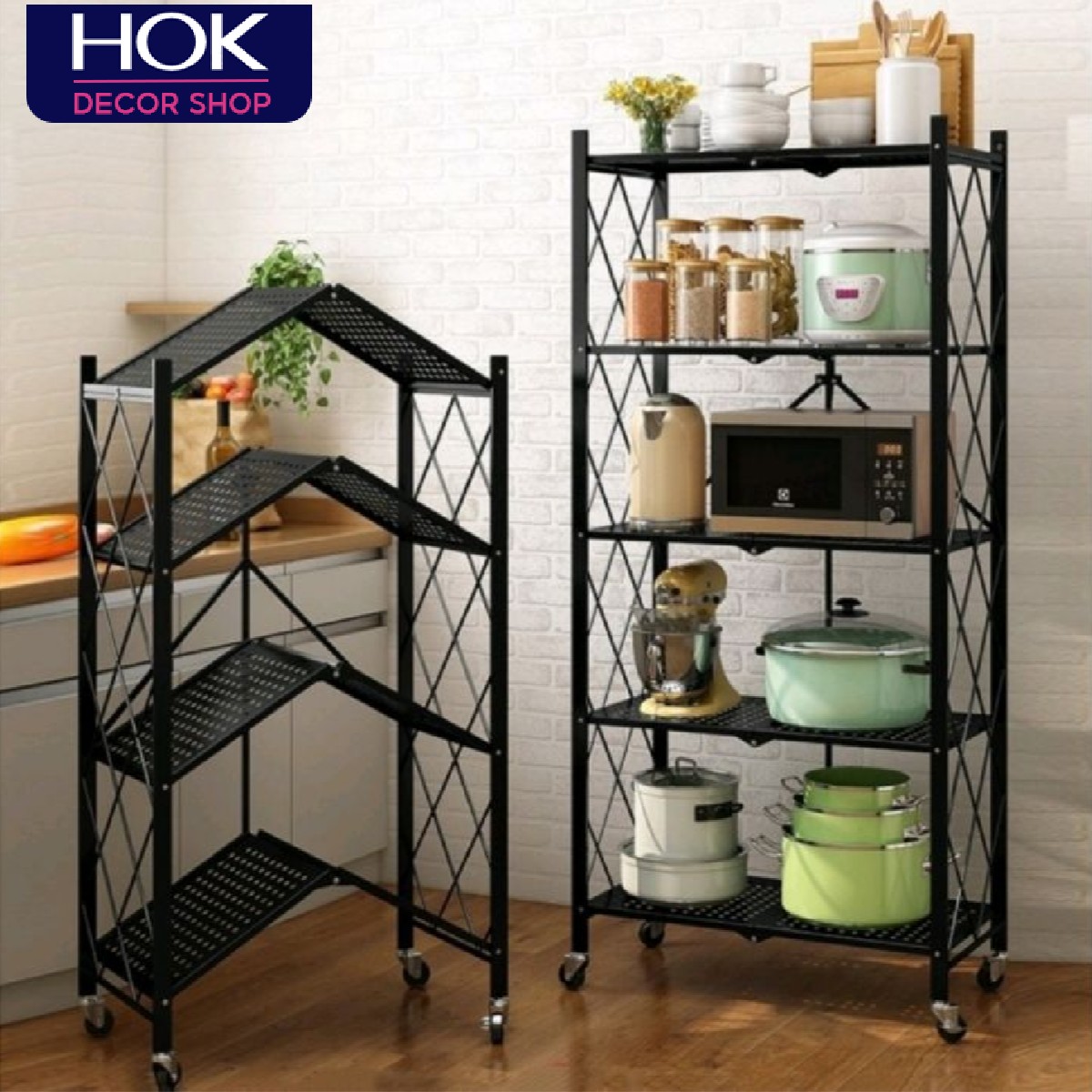 Kệ để đồ đa năng kệ gấp gọn 5 tầng cho nhà bếp giá đựng lò vi sóng , để đồ, phòng ăn, phòng tắm