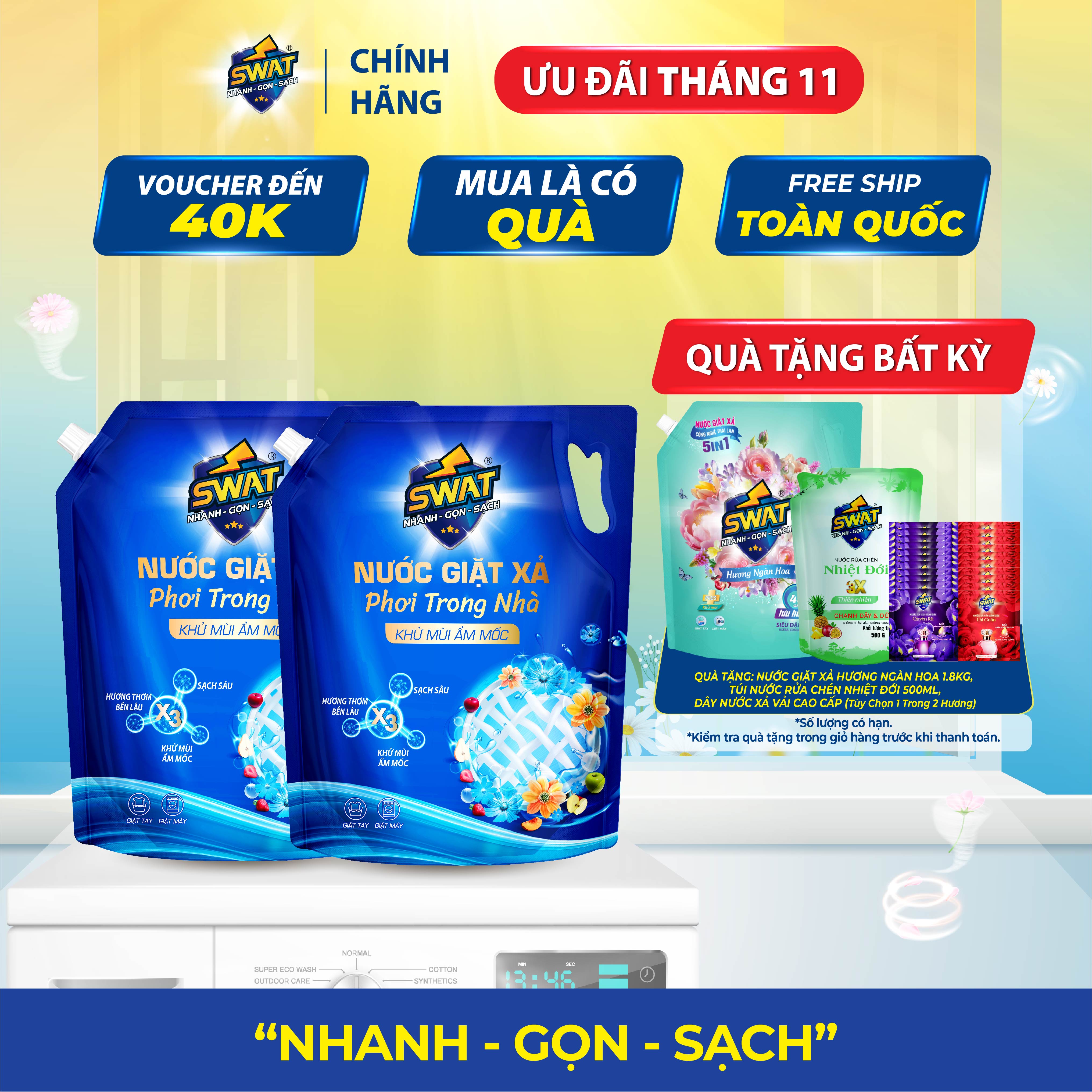  Combo 2 Túi Nước Giặt Xả SWAT Phơi Trong Nhà 3,5kg túi  Tổng 7kg  