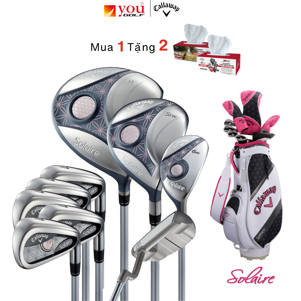Bộ gậy golf nữ cho người mới chơi callaway solaire - 8 gậy new - màu hồng/ màu đen flex l