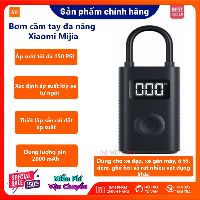 [Chính Hãng] Bơm Điện Tử Xiaomi Mijia, Bơm cầm tay đa năng Mijia Bicycle Pump 1S MJCQB04QJ, Pin 2000 mAh l Cổng sạc Type-C / Sạc đầy trong 3h l Bơm hơi lốp xe đạp, moto, oto; bóng; hồ bơi mini l HÀNG CHÍNH HÃNG XIAOMI–MI MIỀN BẮC
