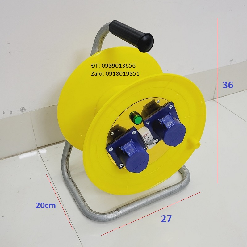 Rulo điện công nghiệp 220V16A cuốn 50m, Ổ cắm điện công nghiệp cuốn nhả dây điện 50m