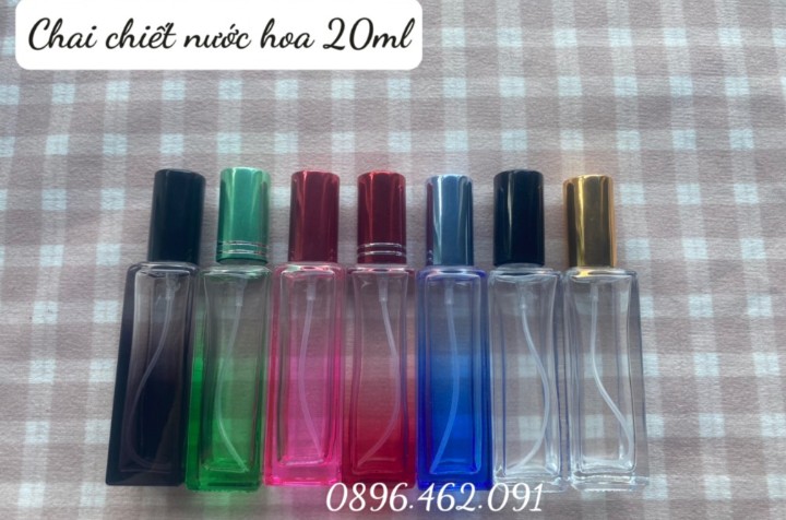 Chai thủy tinh chiết nước hoa vuông 20ml xanh dương/xanh lá/đỏ/đen