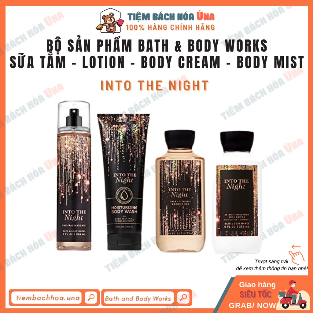 Into the night | Bộ Sản Phẩm sữa tắm dưỡng thể xịt thơm toàn thân Bath and Body Works tiembachhoauna