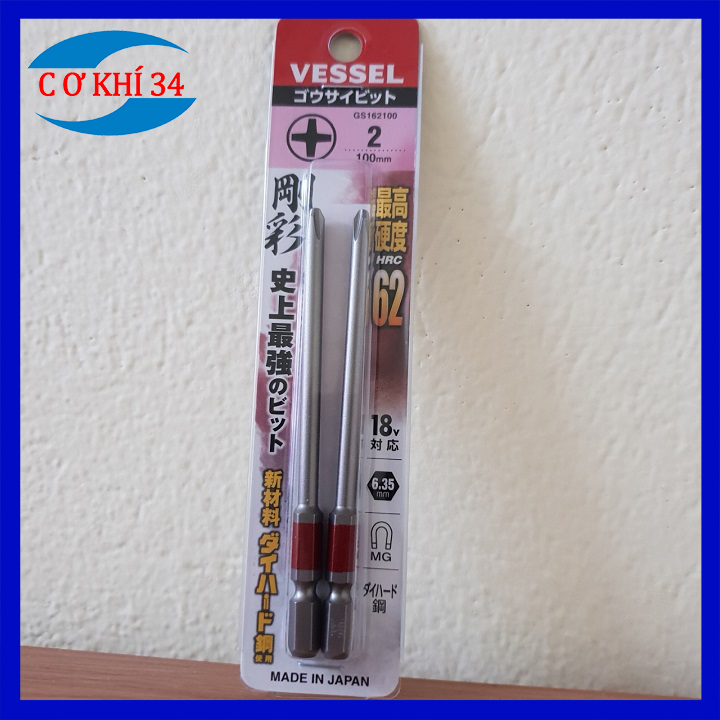 Tô vít VESSEL NHẬT BẢN bộ 2 mũi chuôi lục giác 100mm cho khoan