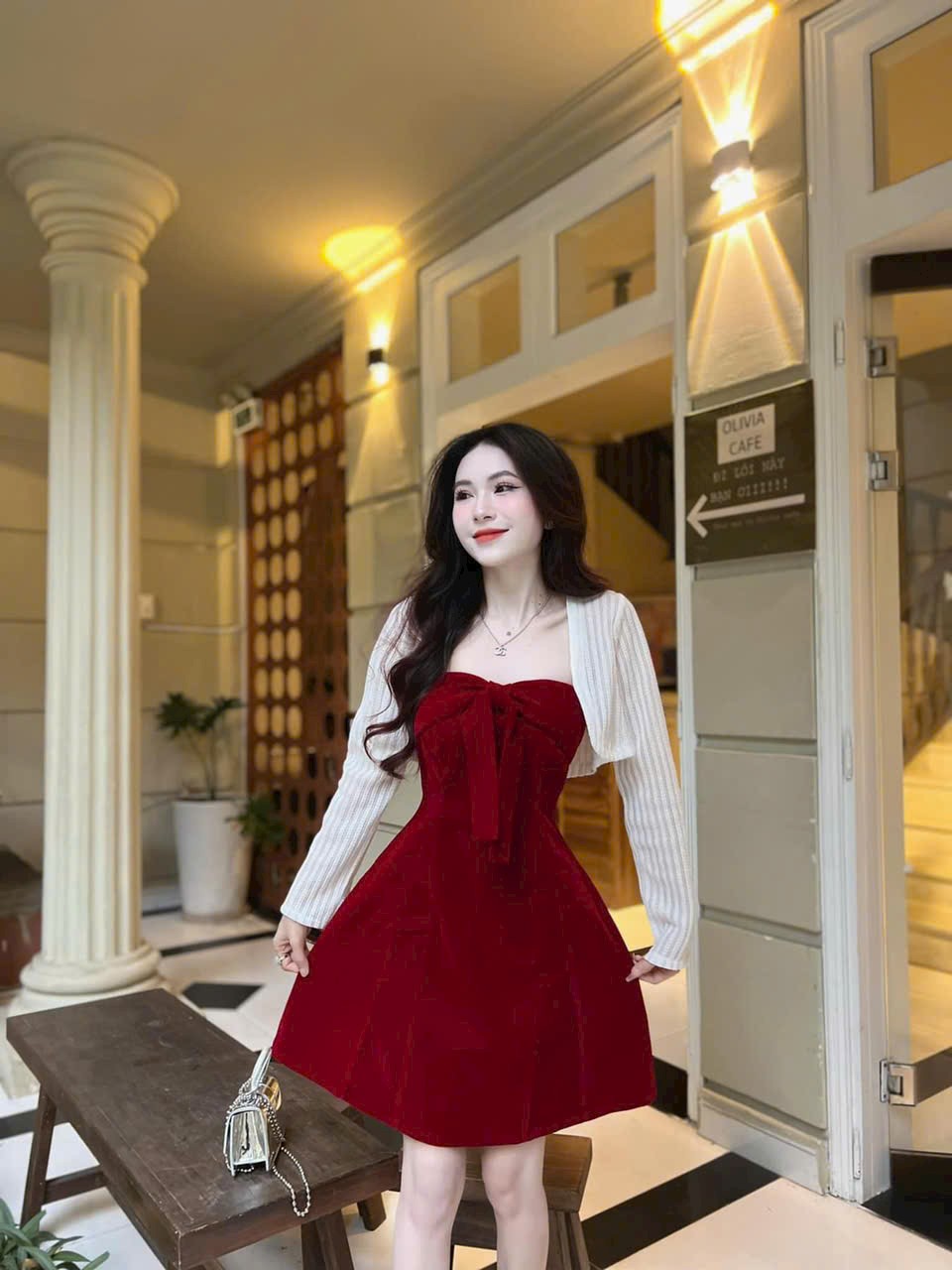 Đầm váy nữ thắt nơ phối áo ren len chất nhung cứng mềm mịn cao cấp cực kỳ xinh xắn dxs