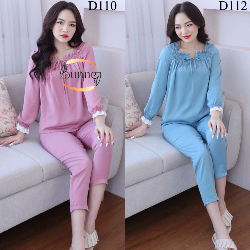 Quần áo bộ nữ mặc nhà, đồ bộ chất liệu lụa satin cao cấp mềm, tay dài