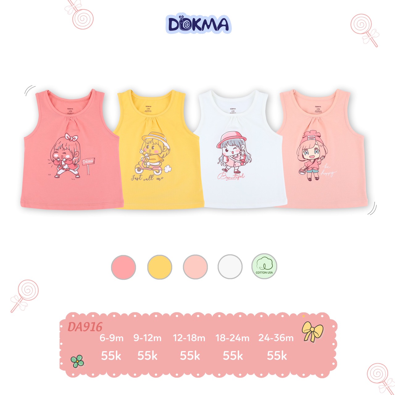 Áo ba lỗ bé gái da916 hiệu dokma size 6-36m tiệm nhà sóc