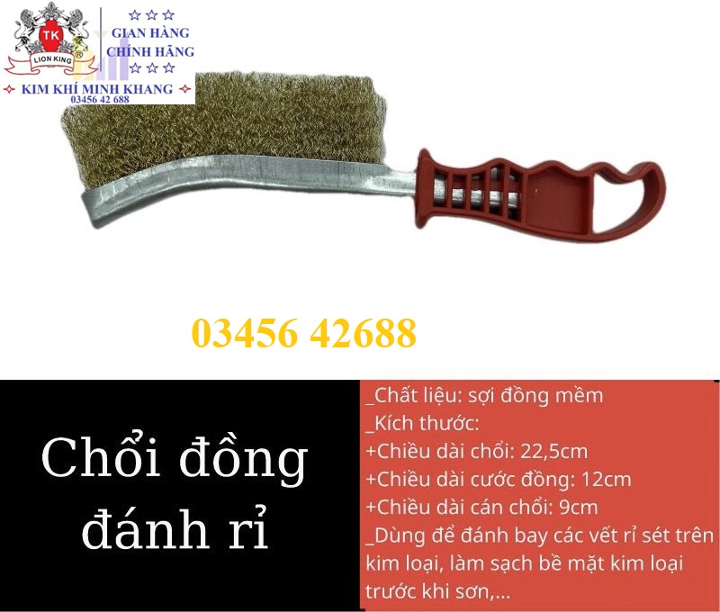 Chổi đánh rỉ sắt, bàn chải đồng cán đỏ cầm tay hàng loại 1