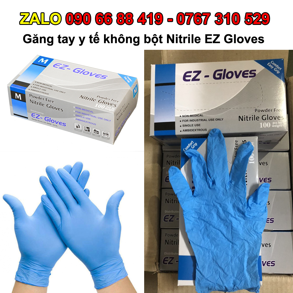 Găng tay Y tế Nitrile EZ Gloves không bột - Bao tay y tế không bột Nitrile EZ Gloves - Găng tay cao su Nitrile EZ Gloves y tế không bột siêu dai trong phun xăm Spa