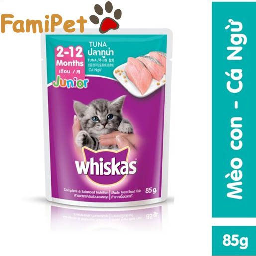 Pate whiskas vị cá ngừ - cá thu 85g cho mèo con