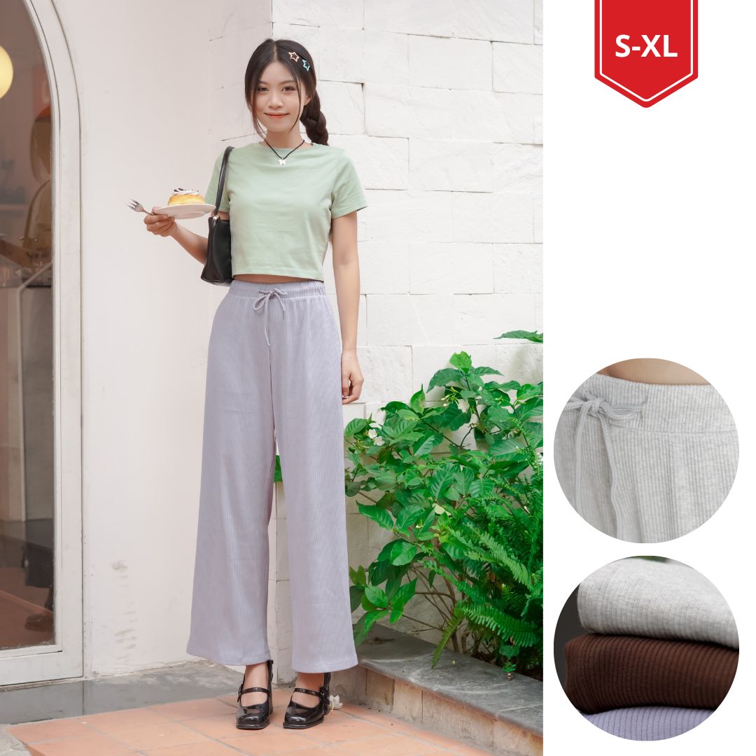 Quần thun gân tăm ống suông nữ em'cotton quần thun dài cotton 100%