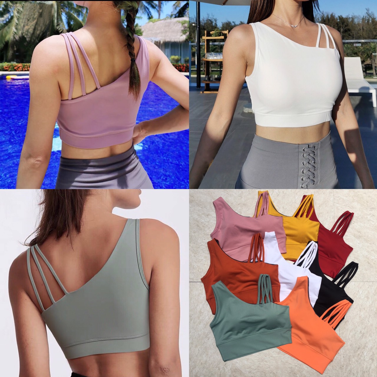 [FreeshipMAX] A038 Áo Bra Thể Thao Nữ Lệch Vai Ba Dây Có Mút Sẵn Tập Gym, Yoga, Zumba, Du Lịch, Đi Chơi Rất Đẹp