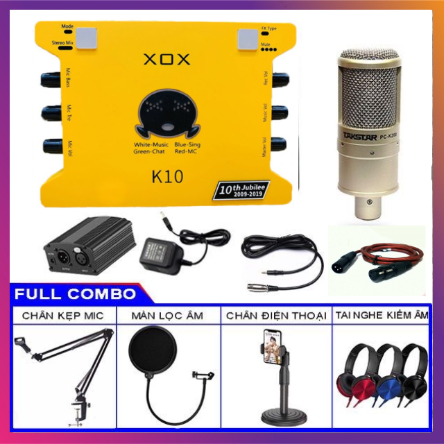 Bộ Mic Hát Livestream Soundcard XOX K10 2020 & Mic TAKSTAR PC K200 tặng kèm tai nghe chuyên thu âm, 