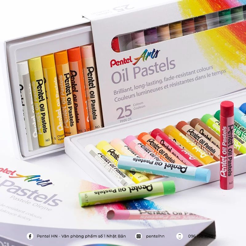 Sáp màu dầu pentel oil pastel 25 màu phn-25 | màu sắc tươi sáng | an toàn không độc hại