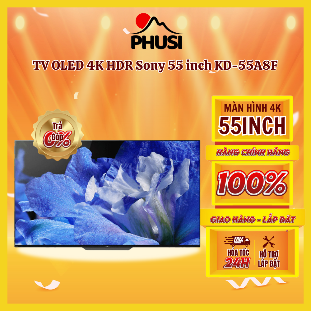 Android TV OLED 4K HDR Sony 55 inch KD-55A8F với thiết kế màn hình to tràn viền khiến tivi mang đến vẻ đẹp thanh lịch cho gian phòng