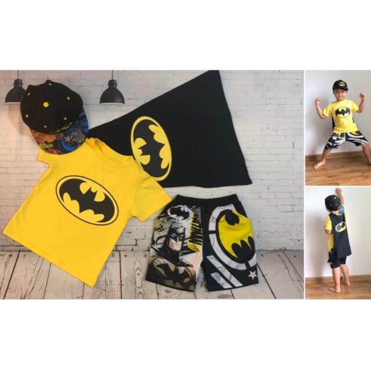 Bộ batman ngắn kèm nón kết áo choàng bé trai 11-30kg