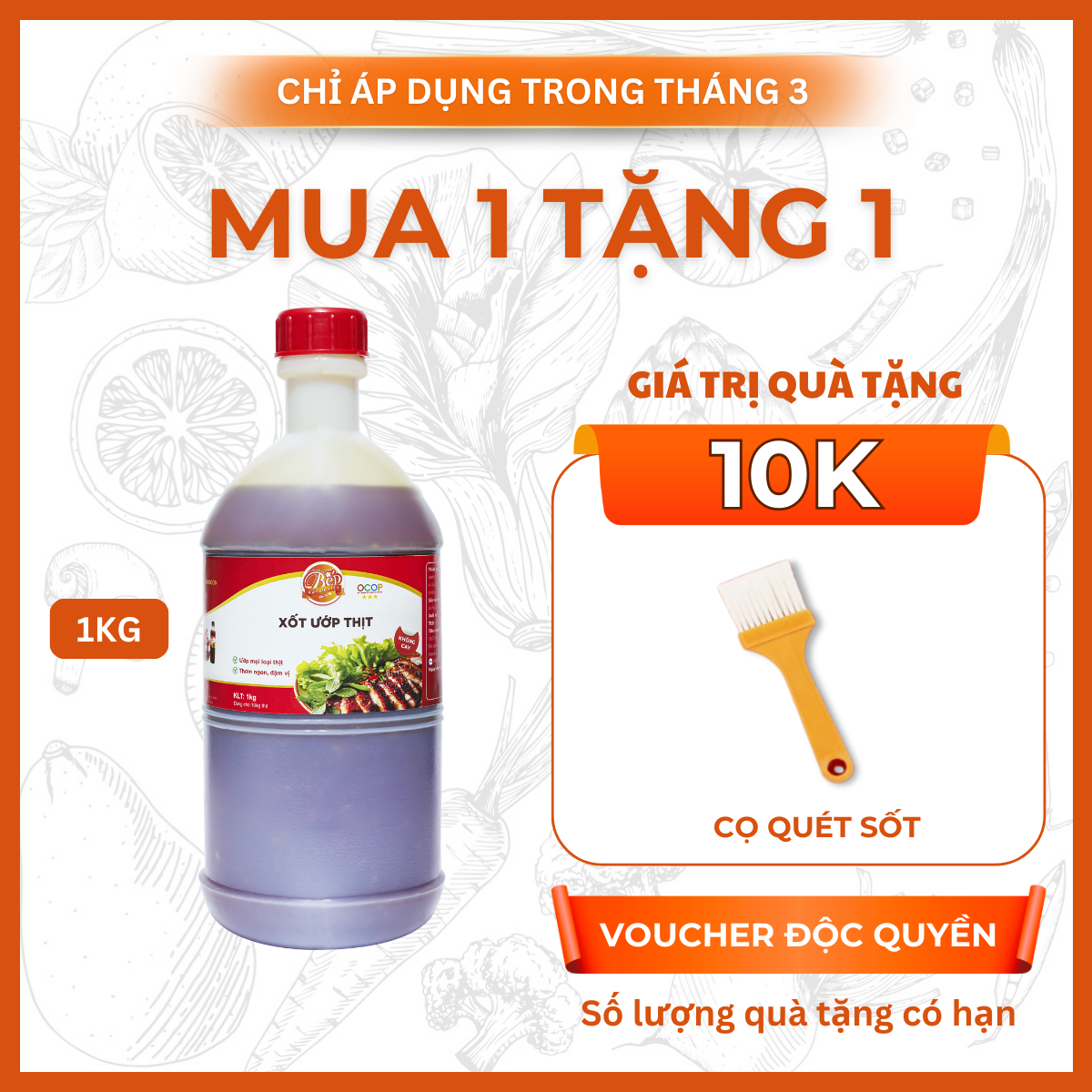 [HOẢ TỐC] Sốt Ướp Thịt Nướng BBQ Bếp Xuyên Việt 1KG dùng cho 5kg thịt, Nước Sốt Ướp Thịt, Hải Sản.