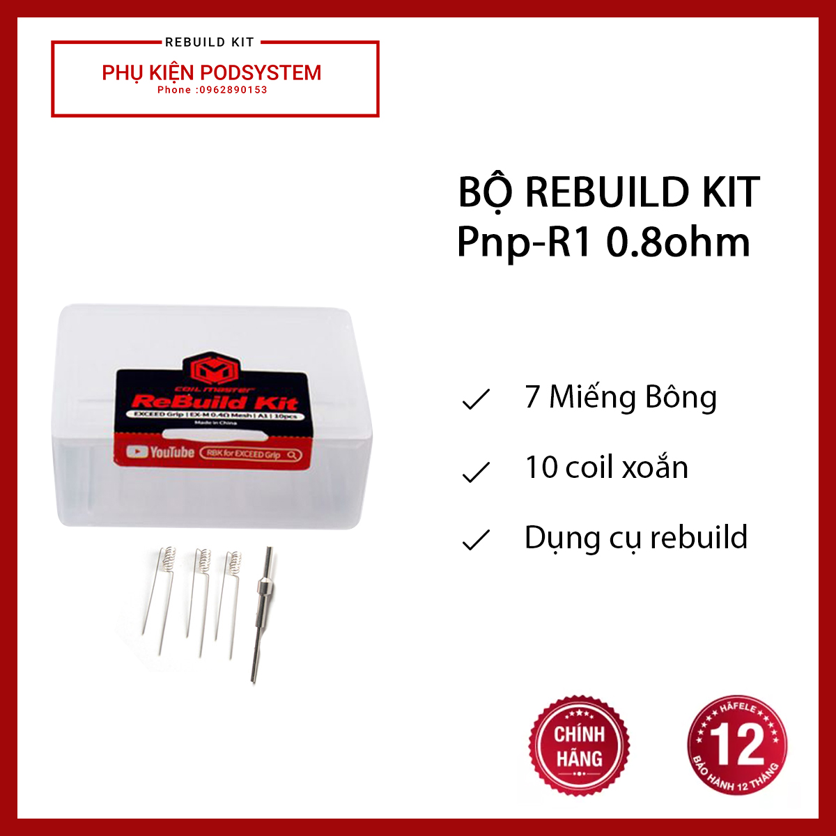 Bộ Rebuild Kit PnP-R1 0.8ohm - Rebuild occ 0.8 ohm cho Vinci/Drag/Argus - Rebuild coil - Hàng chính hãng