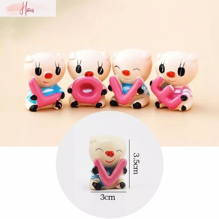 Phukienhanhan combo 4 tượng trang trí chú heo ôm chữ love để bàn để xe hơi để phòng khách