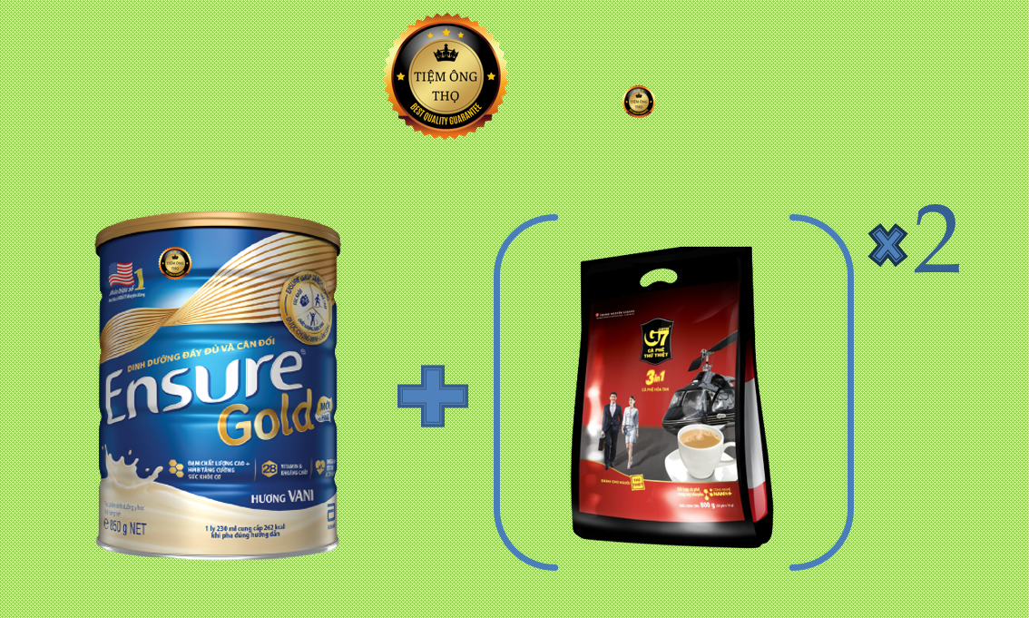 Combo 1 lon sữa ensure 850g + 2 bịch g7 3in1 - bịch 50 sachets 16gr date mới