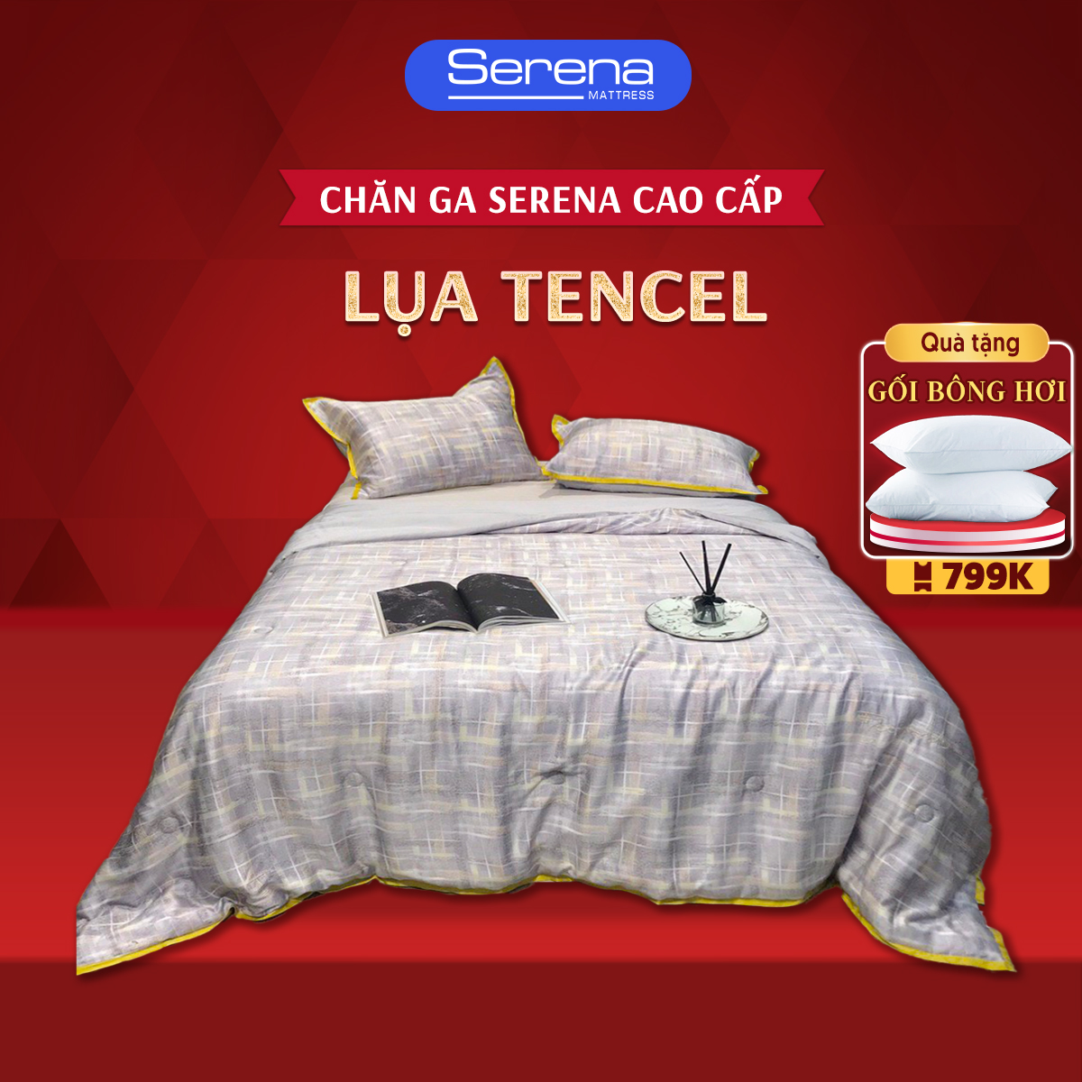 Ra nệm trải giường lụa 5 món lụa tencel 80s SERENA chính hãng  bộ chăn ga ra grap drap gối mền nệm niệm đệm người lớn dễ thương 5 món phi lụa tencel 80s trải phủ bọc giường hè mát lạnh sang trọng full - Serena Việt Nam