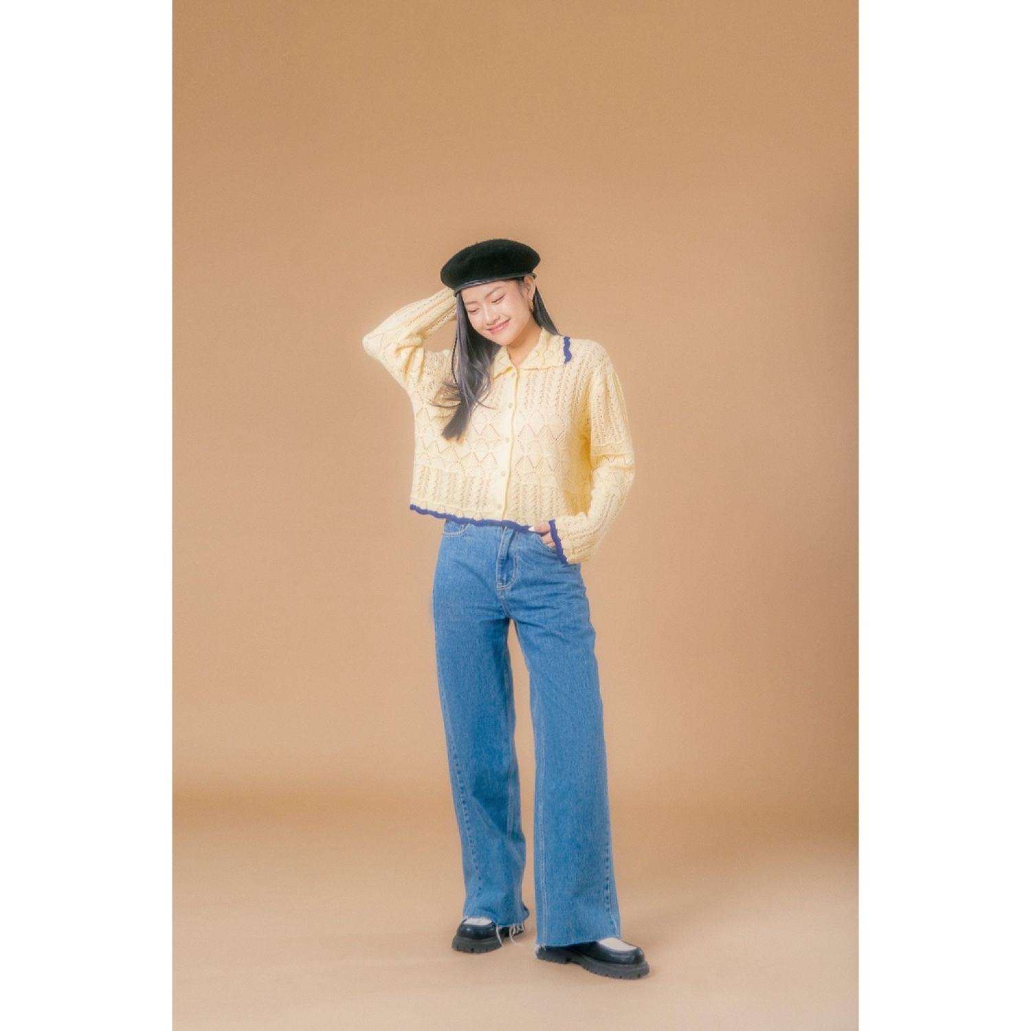 LIBÉ - Áo len Holiday Knit Cardigan màu vàng kem