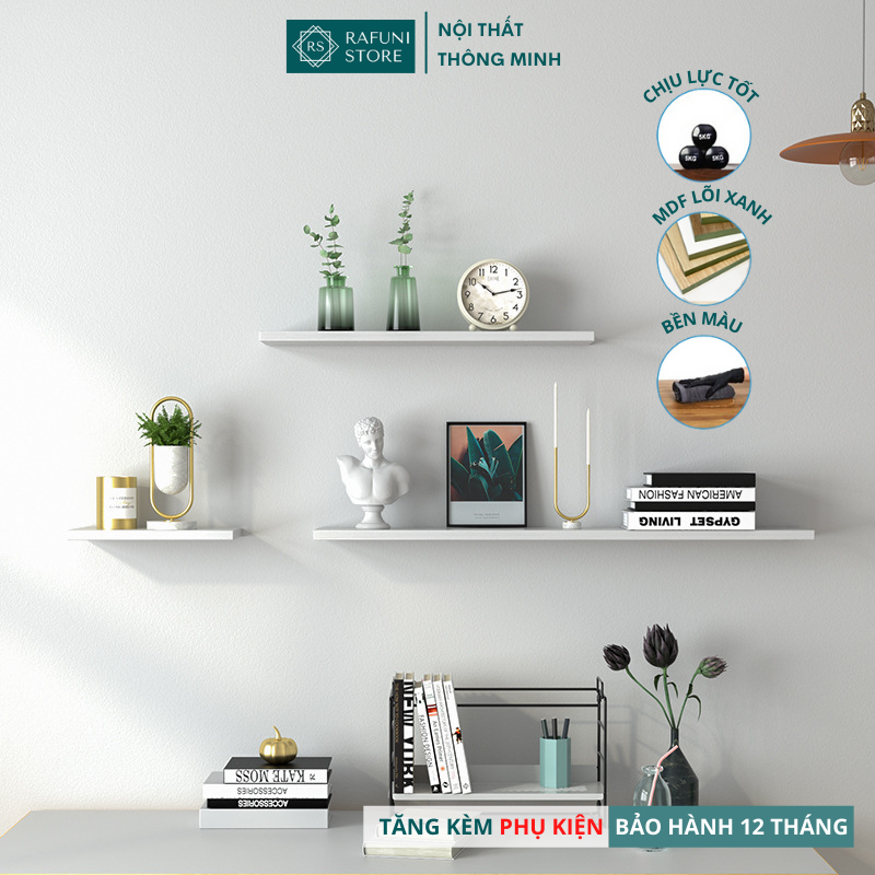 Kệ Treo Tường Thanh Ngang Gỗ MDF Cao Cấp Dày 1,7cm Rafuni Đa Dạng Màu Sắc, Chiều Dài từ 80cm Đến 120cm