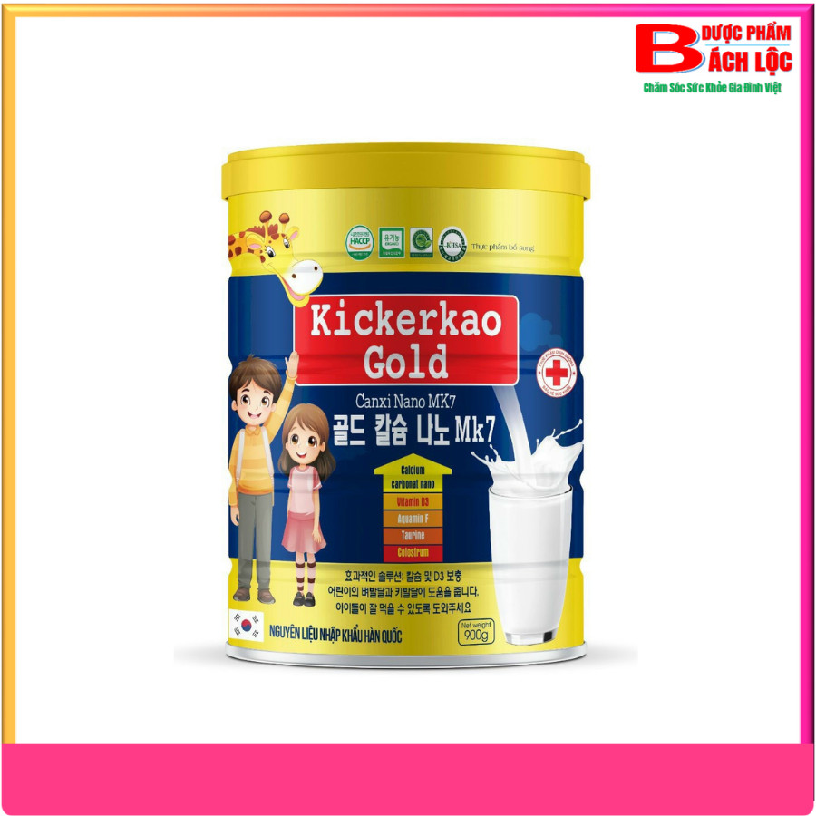 Hộp 900g, sữa bột phát triển chiều cao kickerkao gold canxi nano mk7 giúp tăng cường sức đề kháng, hỗ trợ phát triển chiều cao, thị giác và não bộ - dược phẩm bách lộc