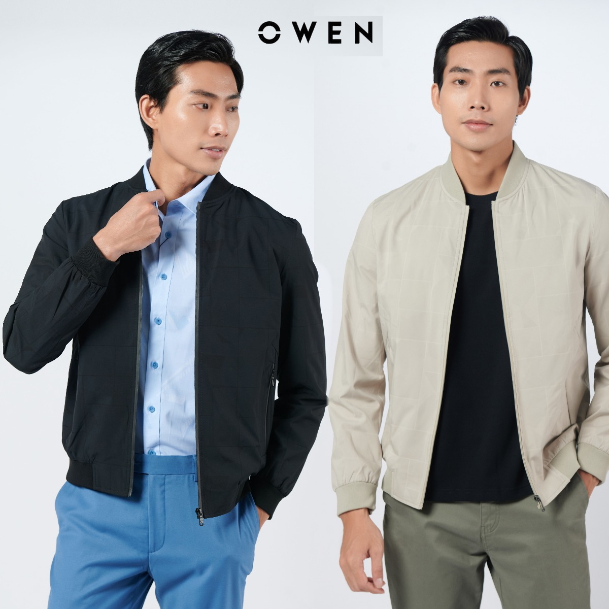 OWEN - Áo khoác gió nam 2 lớp Owen màu be , màu đen - Áo khoác bomber nam