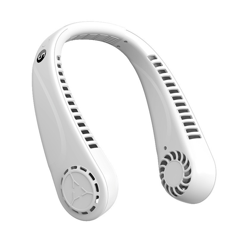 Quạt đeo cổ mini cao cấp không cánh tích điện 5 cấp độ gió có đèn LED hiển thị cổng sạc USB AUKQ8