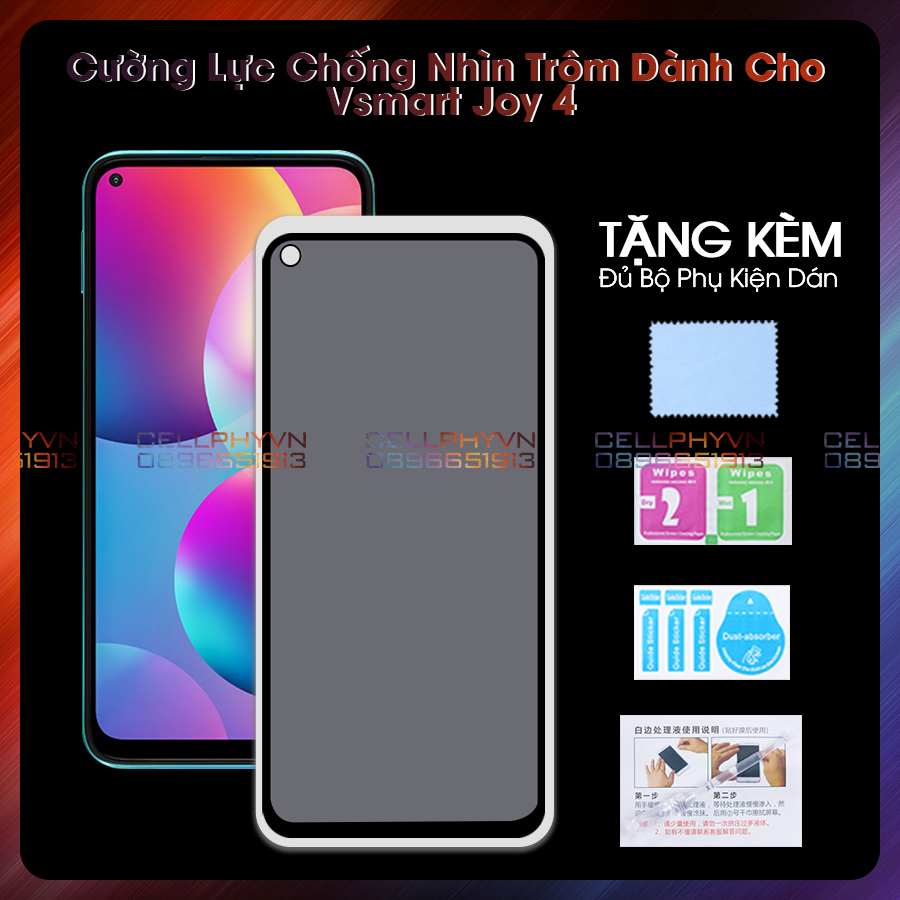Kính cường lực Chống Nhìn Trộm Full Màn Hình Vsmart Joy 4