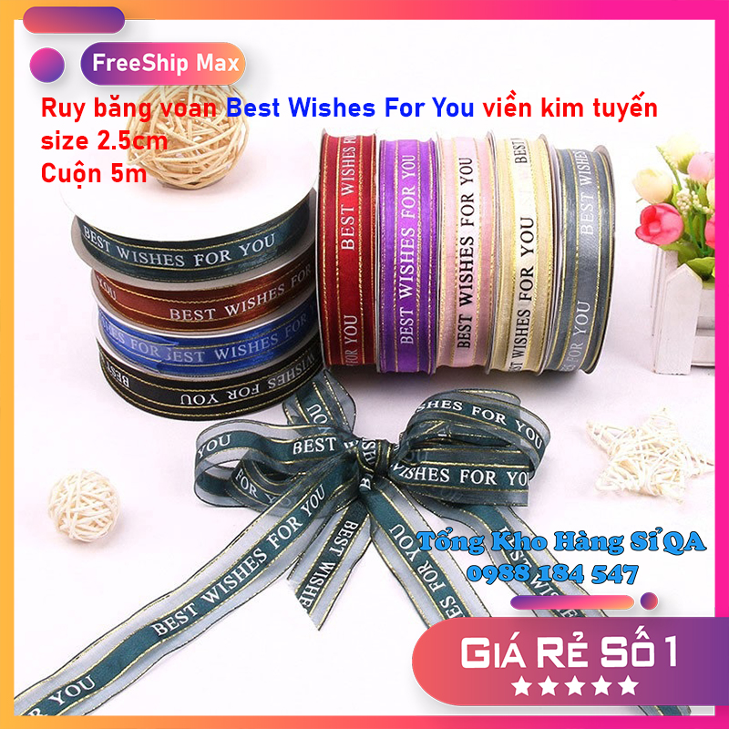 [5 mét] Ruy băng voan chữ ★Best Wishes For You★ bản rộng 2.5cm