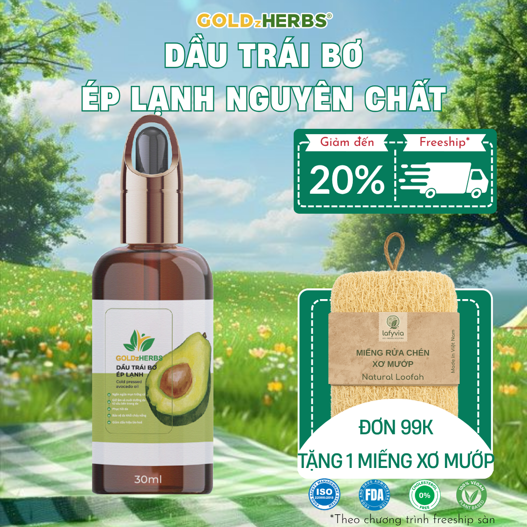 [Hàng cty] Dầu trái bơ ép lạnh GoldzHerbs, 100% tự nhiên - Chai 30ml