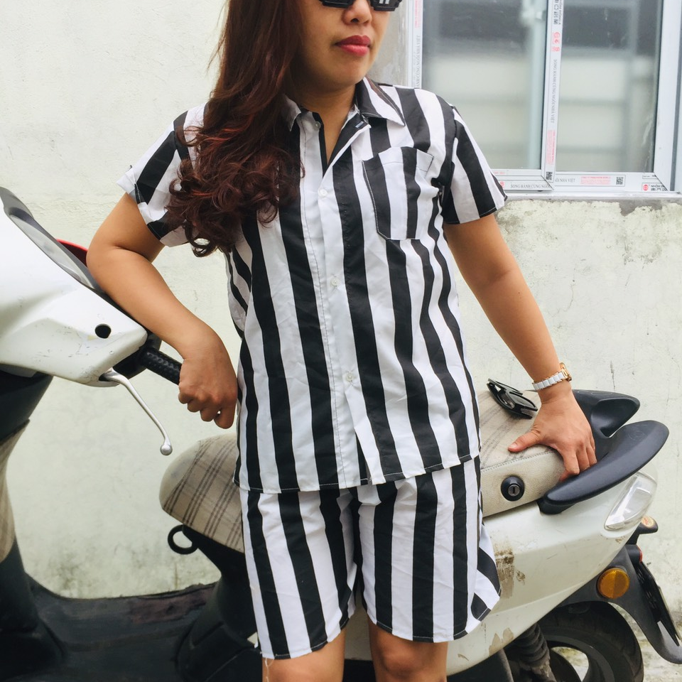 [Huyen Trang Fashion]  Bộ Tù Trưởng Sọc Đen Trắng Thời Trang phong cách giá rẻ 2020 .V43