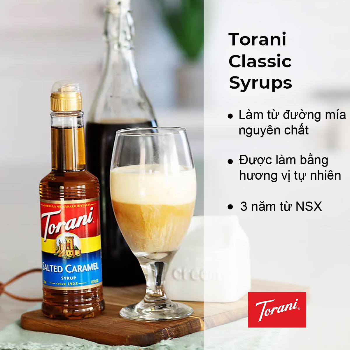 Torani Classic Siro Pha Chế Vị Caramel Muối Salted Caramel Syrup 375ml Mỹ