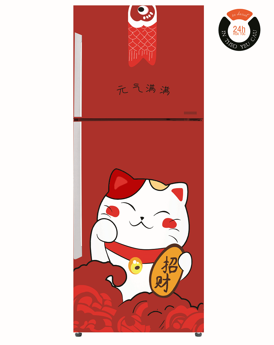 Giấy decal dán tủ lạnh mèo thần tài - thuthaodecor