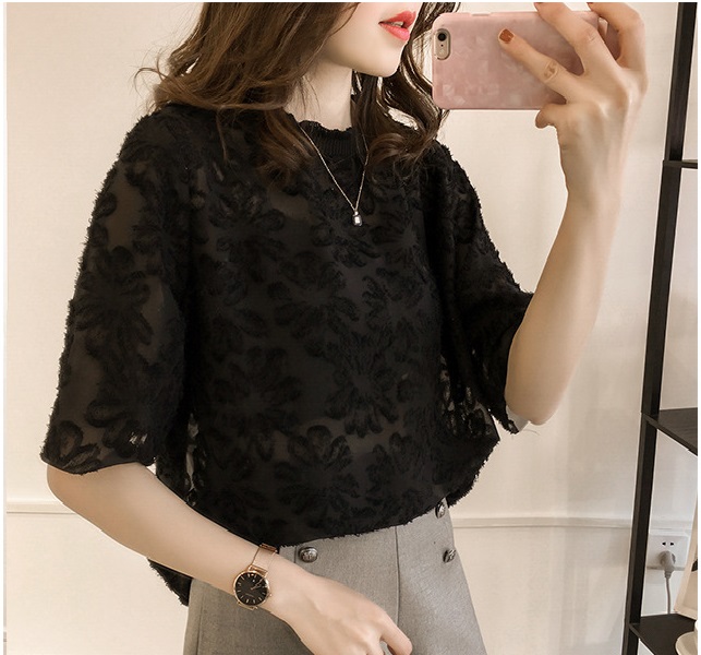 Áo voan nữ công sở tay lỡ không may viền màu đen