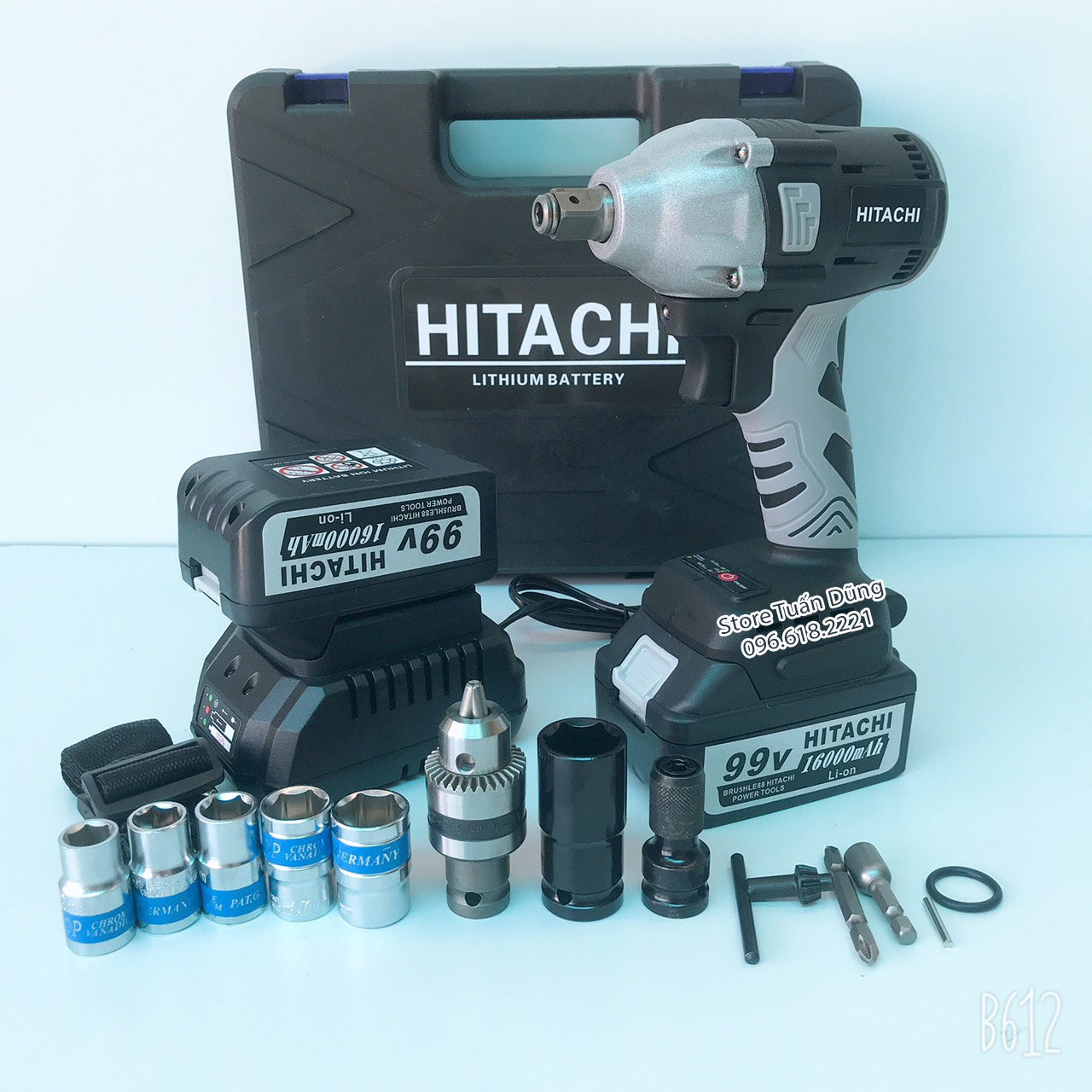 Siết bulong Hitachi 99V không chổi than TẶNG BỘ PHỤ KIỆN 10S VÀ 5 KHẨU TRẮNG Chức năng: Siết mở bulong, khoan, bắt vít, bắn tôn... Đầu bulong 2 TRONG 1 (Vừa có thể gắn đầu mở bulong, vừa có thể gắn đầu bắt vít)