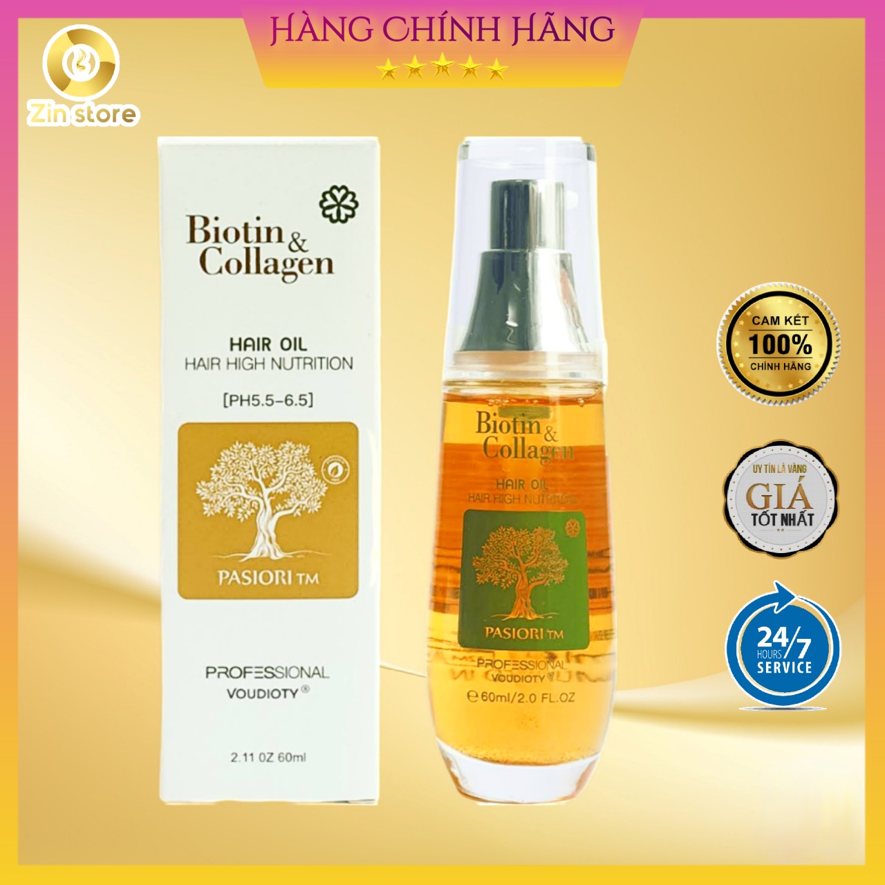 Tinh dầu dưỡng tóc Biotin Collagen VOUDIOTY, tinh dầu dưỡng bóng tóc siêu mượt 60ml