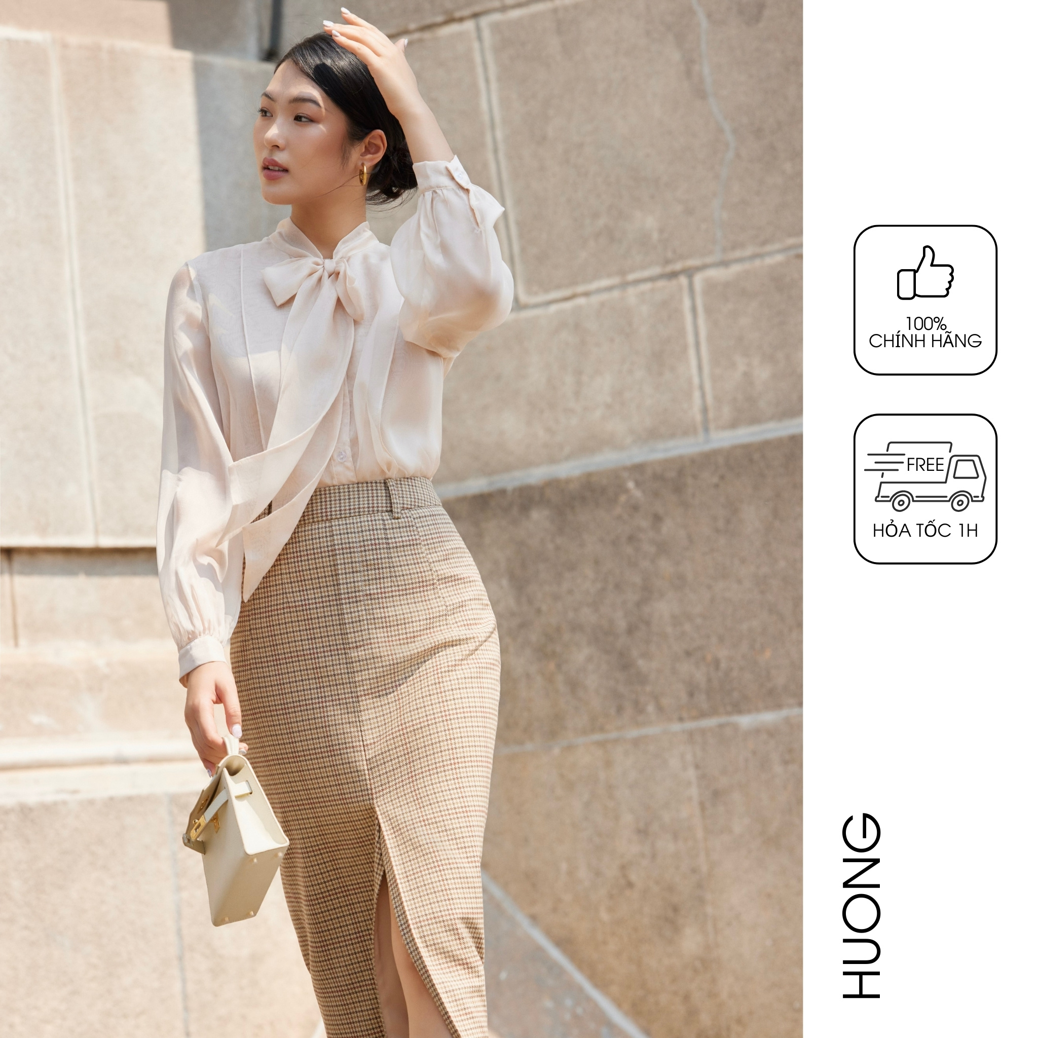  Áo sơ mi tơ tằm cổ nơ HUONG BOUTIQUE BSSM45 