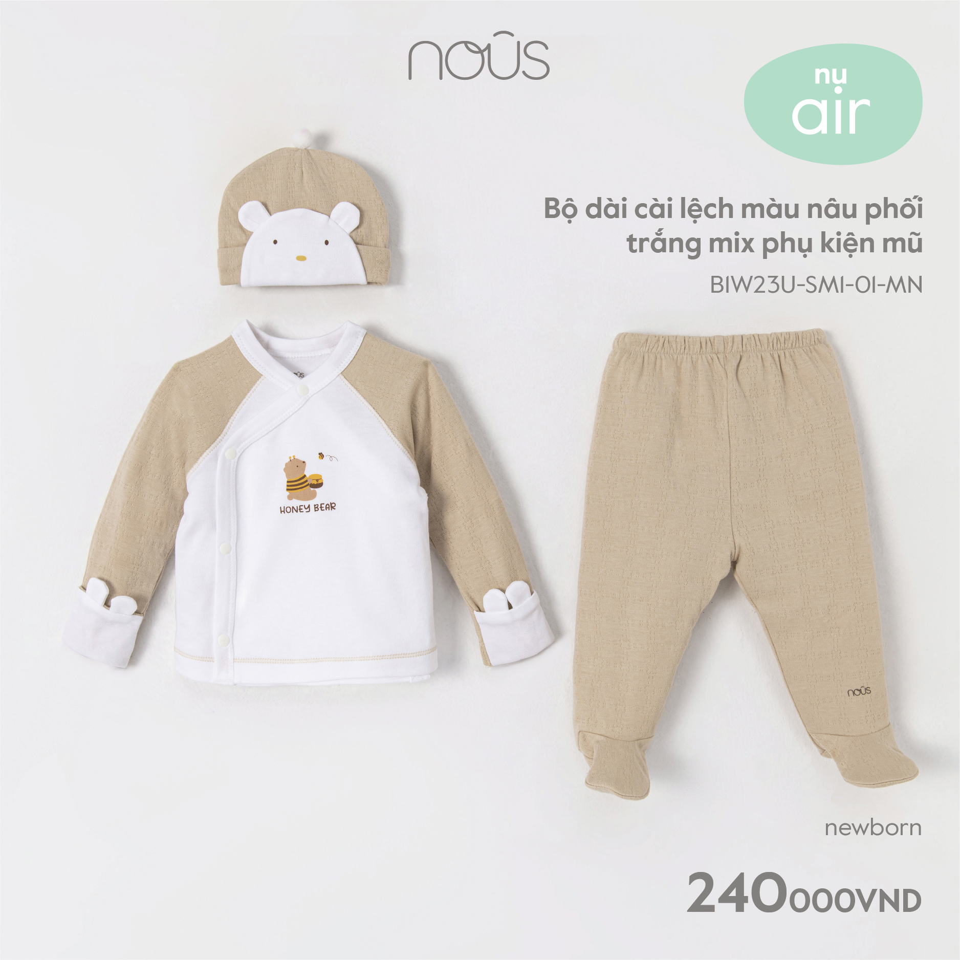 [HCM]Bộ cài lệch dài Newborn - Nous Petit - Quần áo trẻ em sơ sinh