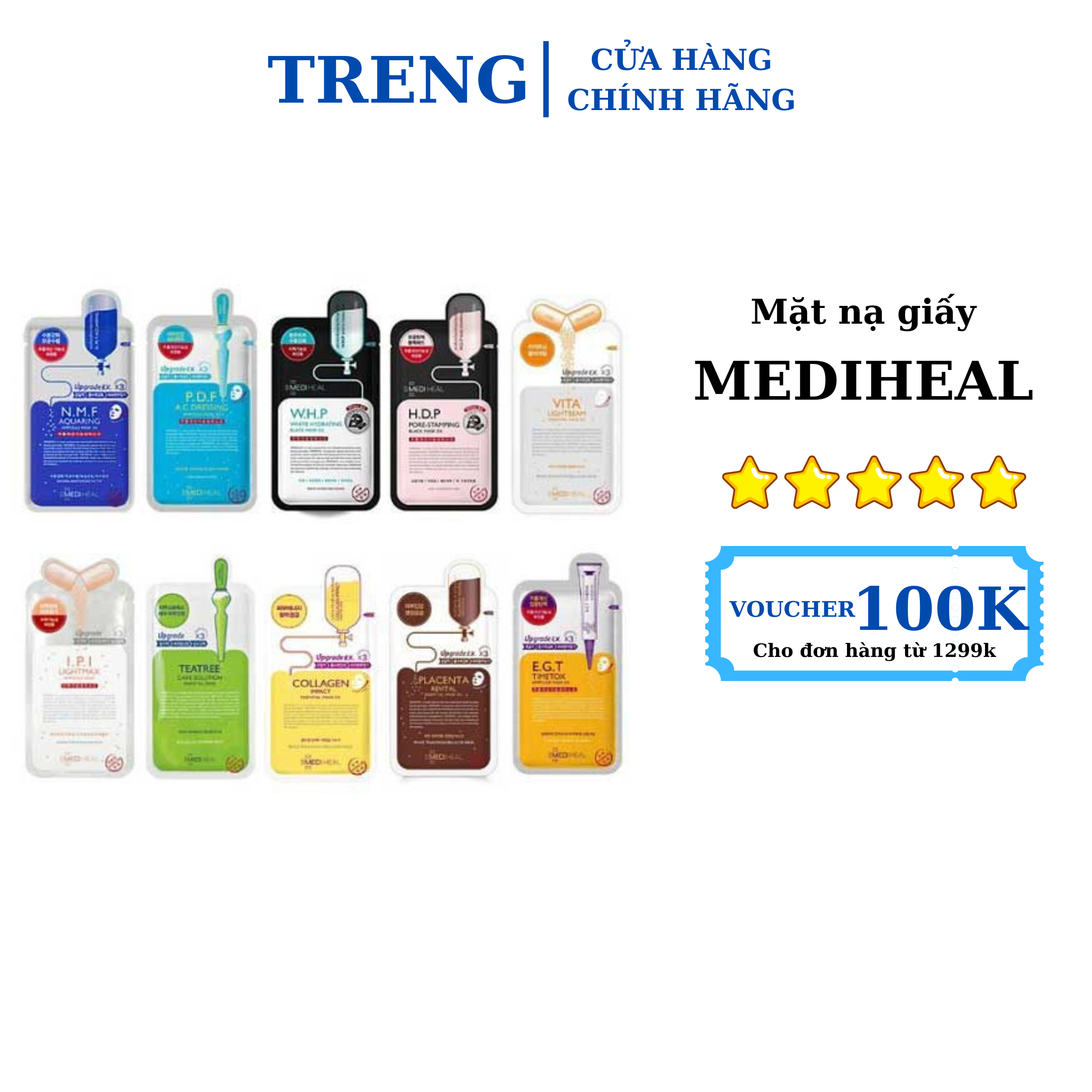 Mặt nạ mediheal - cấp ẩm, làm dịu & phục hồi da, làm sáng và nâng cơ săn chắc da