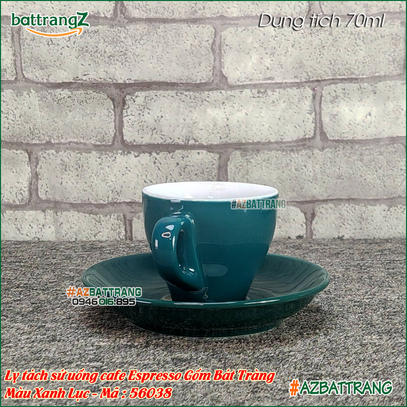 [70ML] Ly cafe sứ Espresso màu xanh Lục gốm Bát Tràng