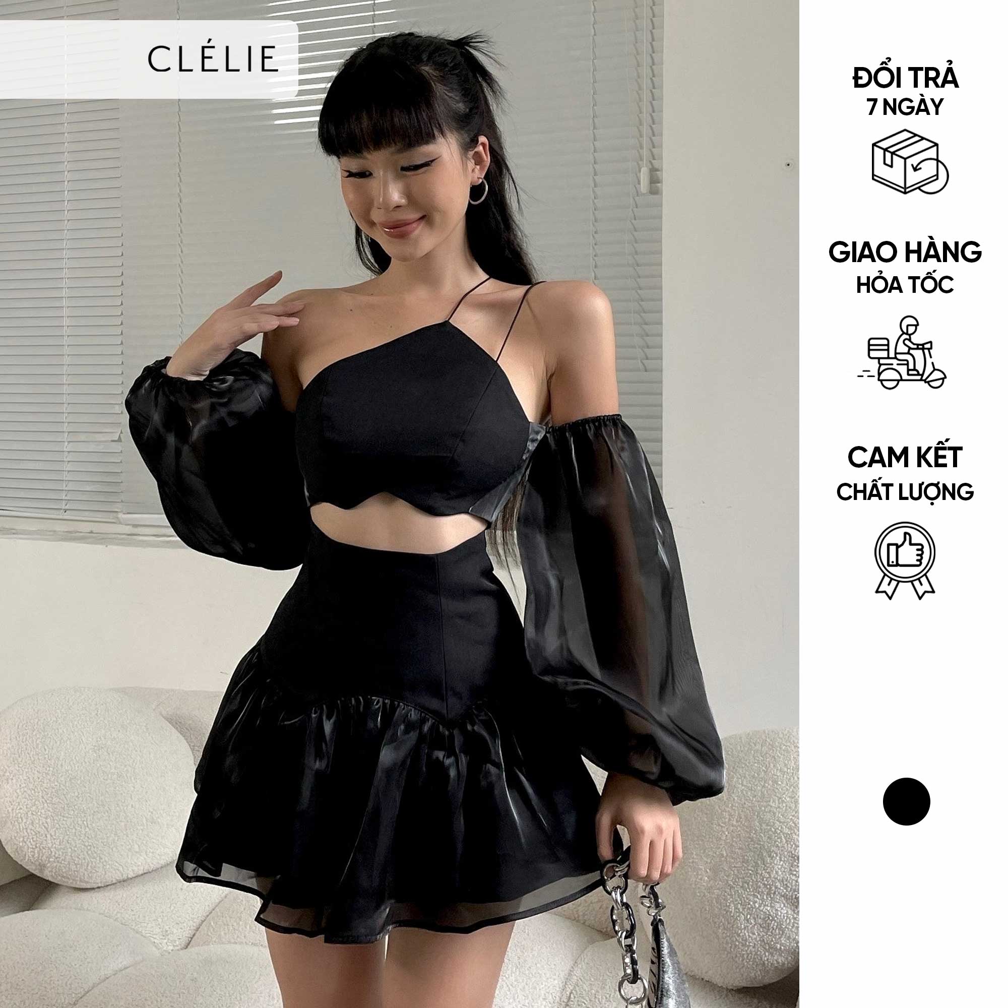Set áo croptop trái tim và chân váy xoè | mia set - clélie