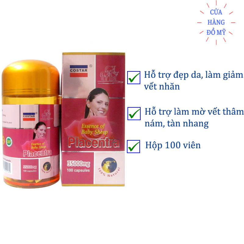 Viên uống Nhau Thai Cừu Costar Essence of Baby Sheep Placentra 35000mg 100 Viên - hỗ trợ chống lão hóa, giúp đẹp da - Shop Hong1008