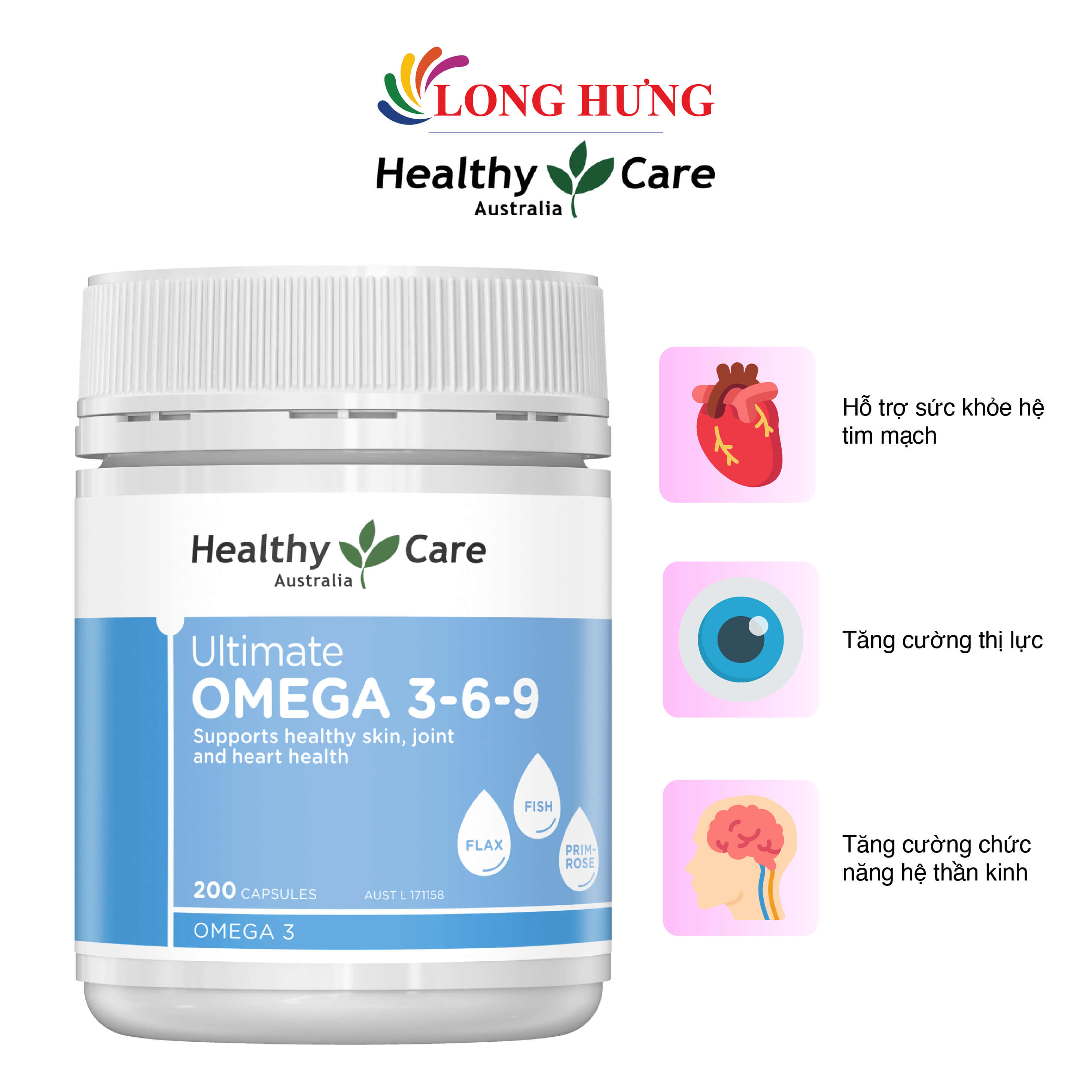 Viên uống Healthy Care Ultimate Omega 3-6-9 hỗ trợ tim mạch trí não 200