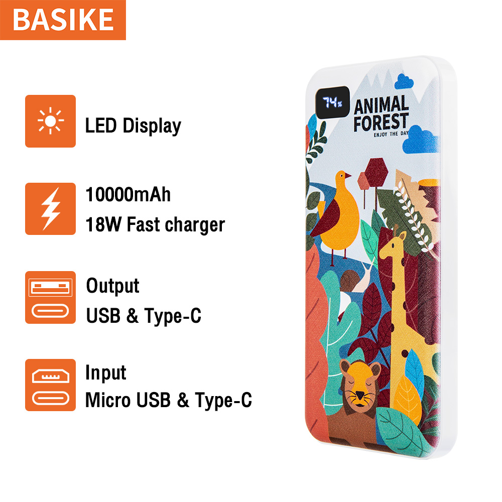 Pin Dự Phòng,BASIKE 10000mAh 18W Sạc PD QC 3.0 In hươu cao cổ Sạc Dự Phòng cho Iphone poco m3 oppo Huawei Samsung Quick Charge (PT13P)