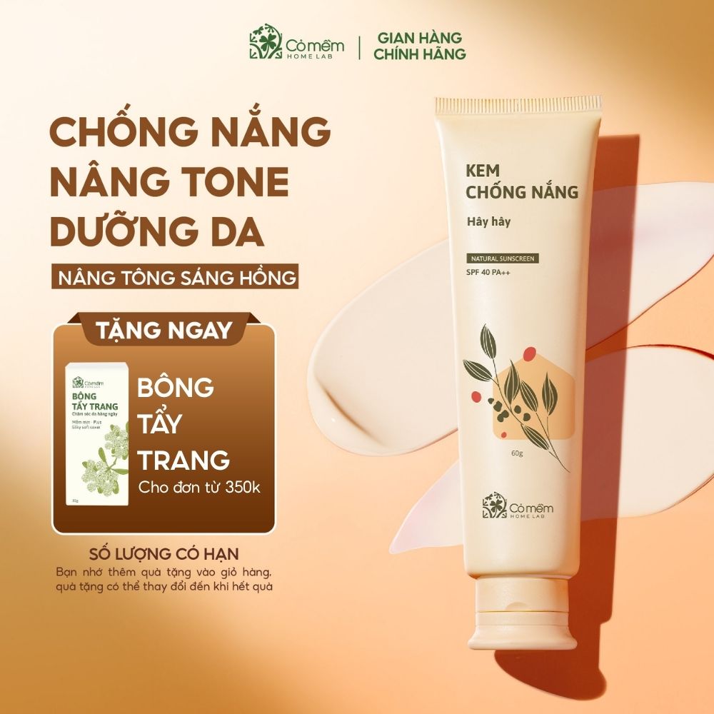 [TRỢ GIÁ 8%] Kem Chống Nắng Thiên Nhiên Hây Hây Cho Da Thường Dầu Mụn SPF 40, PA ++ Thấm Nhanh Không Nhờn Rít An Toàn Cỏ Mềm 60g