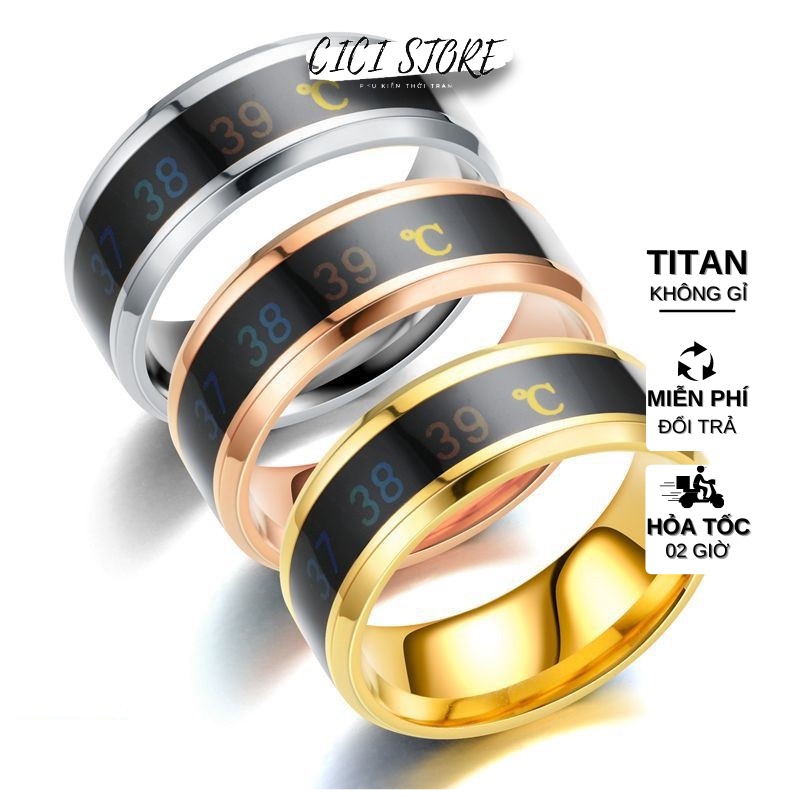 Nhẫn nam titan đo nhiệt độ cơ thể, nhẫn nữ titan đo nhiệt độ cơ thể trong bộ sưu tập nhẫn phát sáng